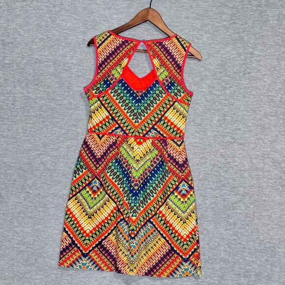 Ellen Tracy Aztec Sleeveless Cutout Back Mini Dress Colorful Casual Work Party - Picture 4 of 4